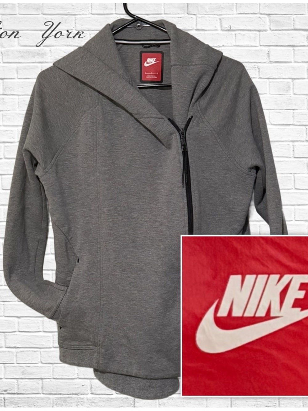 Nike Tech Women's Gray Asymmetrical Zip Hoodie Jacket with Hood
